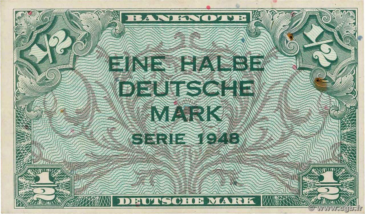 1/2 Deutsche Mark GERMAN FEDERAL REPUBLIC  1948 P.01a VF+