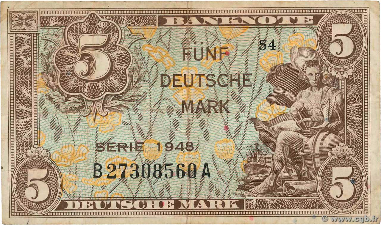 5 Deutsche Mark GERMAN FEDERAL REPUBLIC  1948 P.04a BC