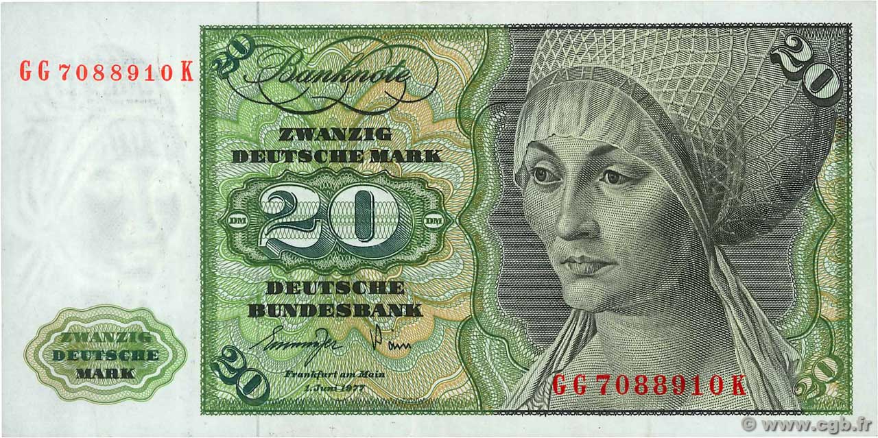 20 Deutsche Mark GERMAN FEDERAL REPUBLIC  1977 P.32b BB