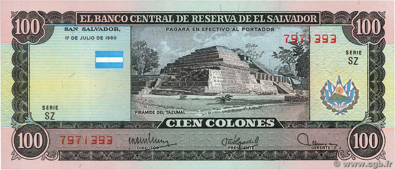 100 Colones EL SALVADOR  1988 P.133 SC