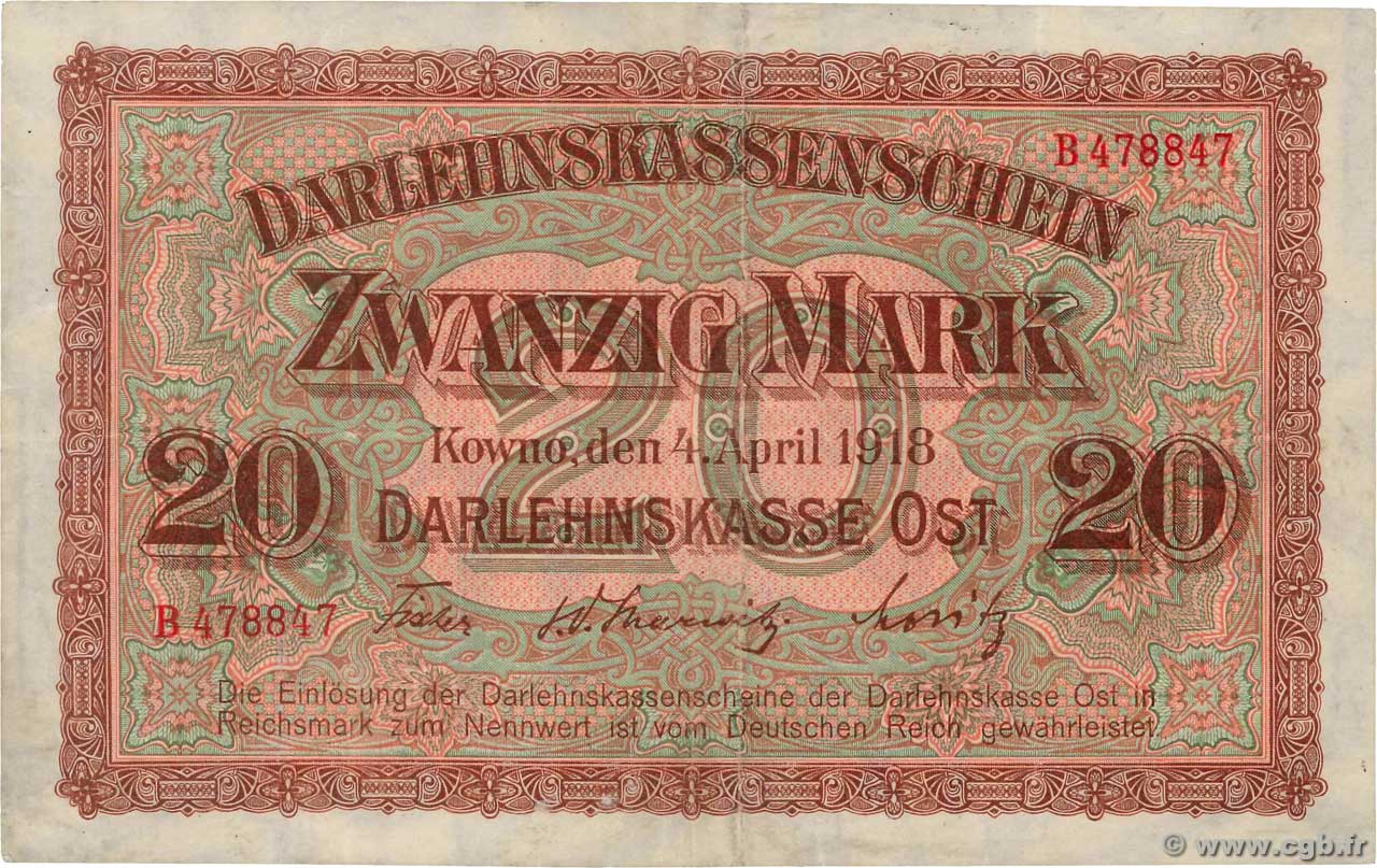 20 Mark ALLEMAGNE Kowno 1918 P.R131 TTB+