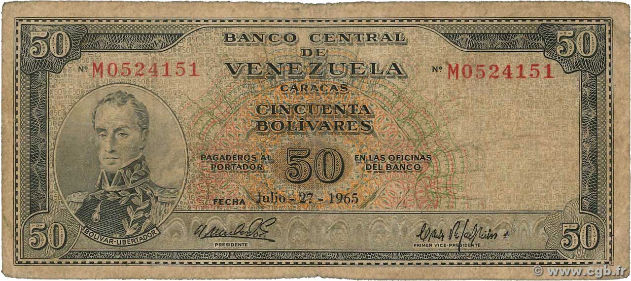 50 Bolivares VENEZUELA  1965 P.047b MB