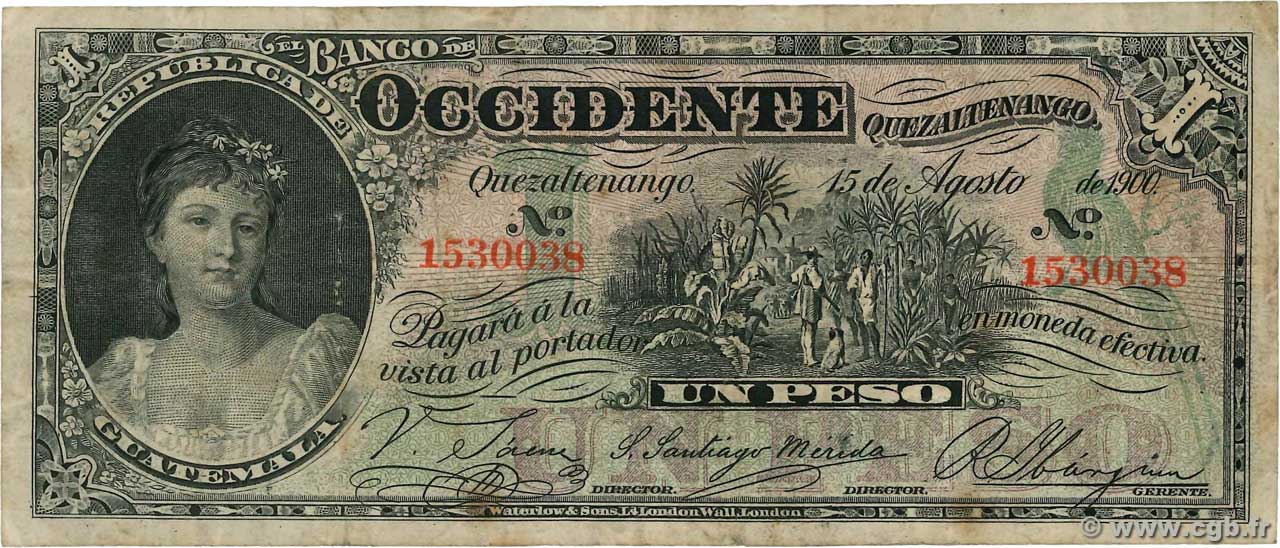 1 Peso GUATEMALA  1900 PS.175a F+