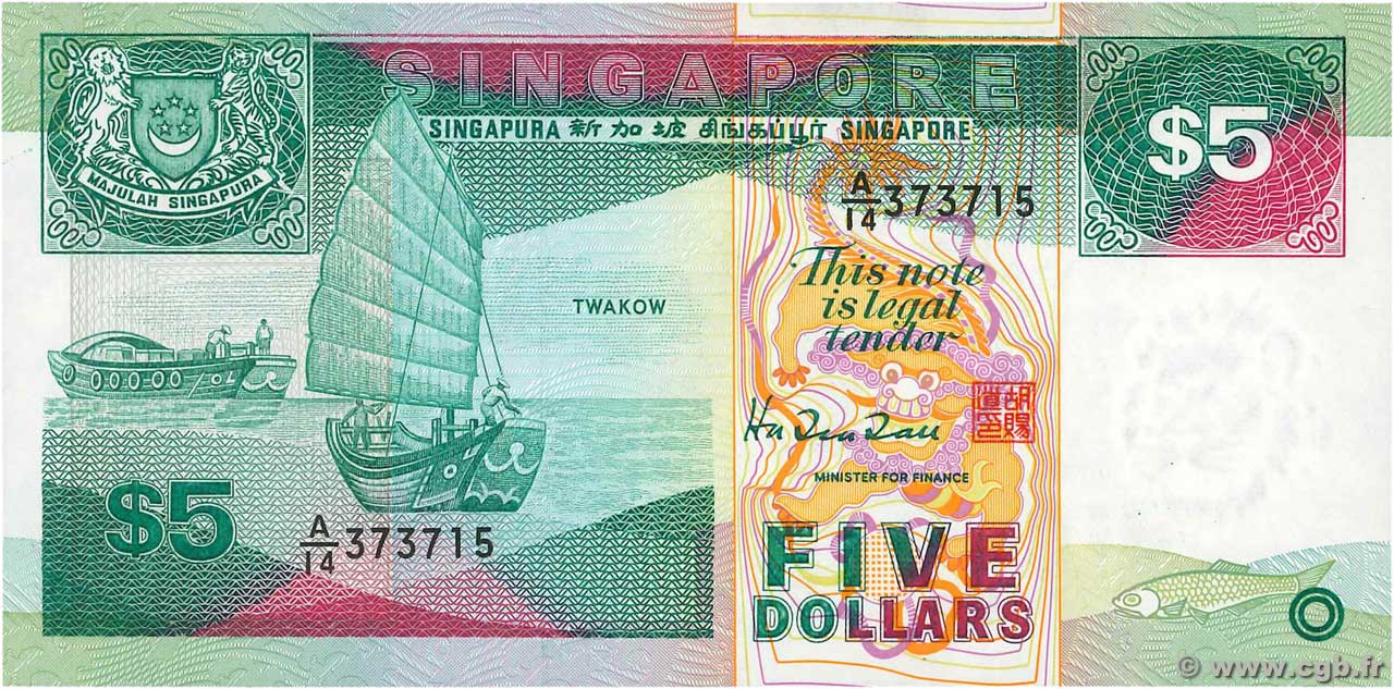 5 Dollars SINGAPORE  1989 P.19 UNC