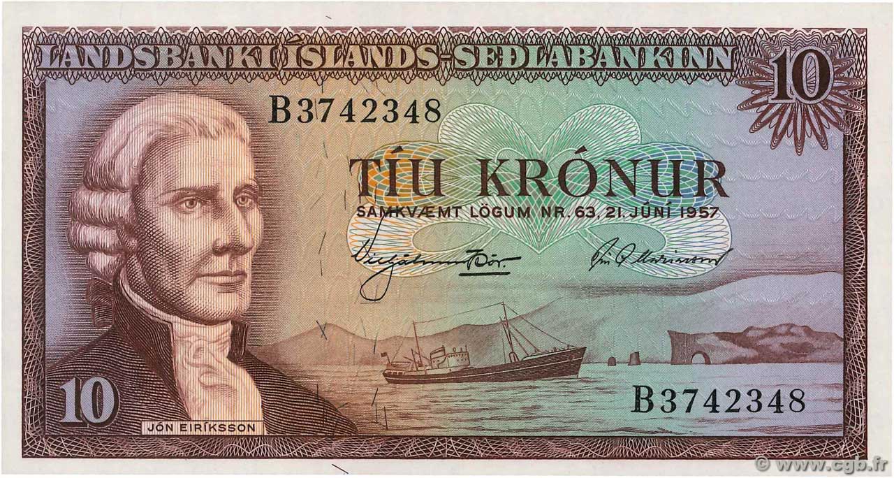 10 Kronur ICELAND  1957 P.38a UNC