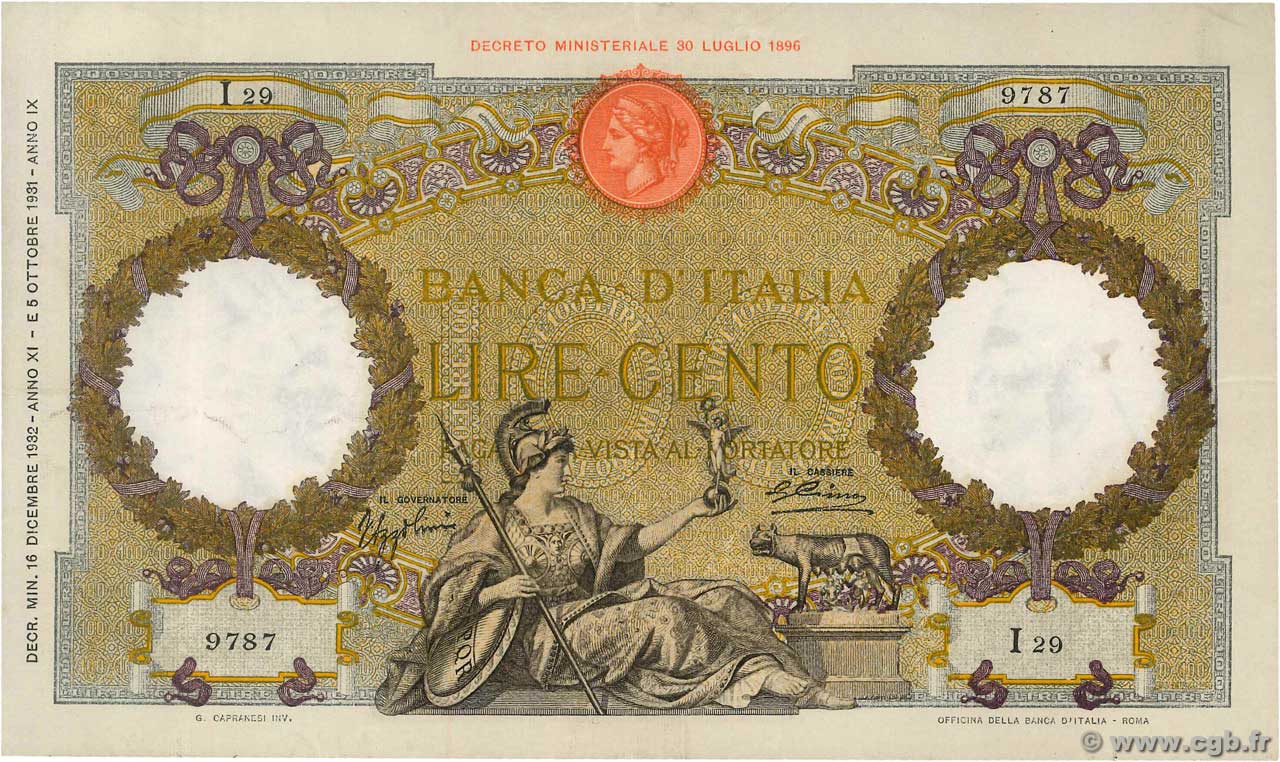 100 Lire ITALIA  1931 P.055a SPL