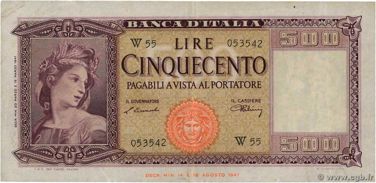 500 Lire ITALIE  1947 P.080a TTB