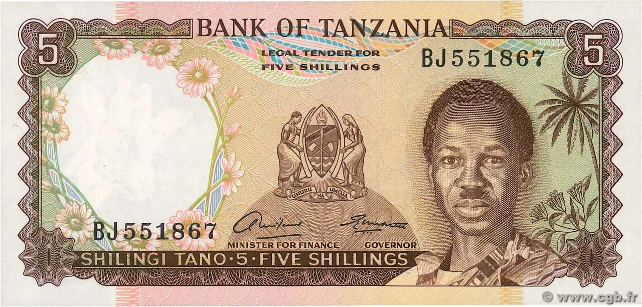 5 Shillings TANSANIA  1966 P.01a VZ