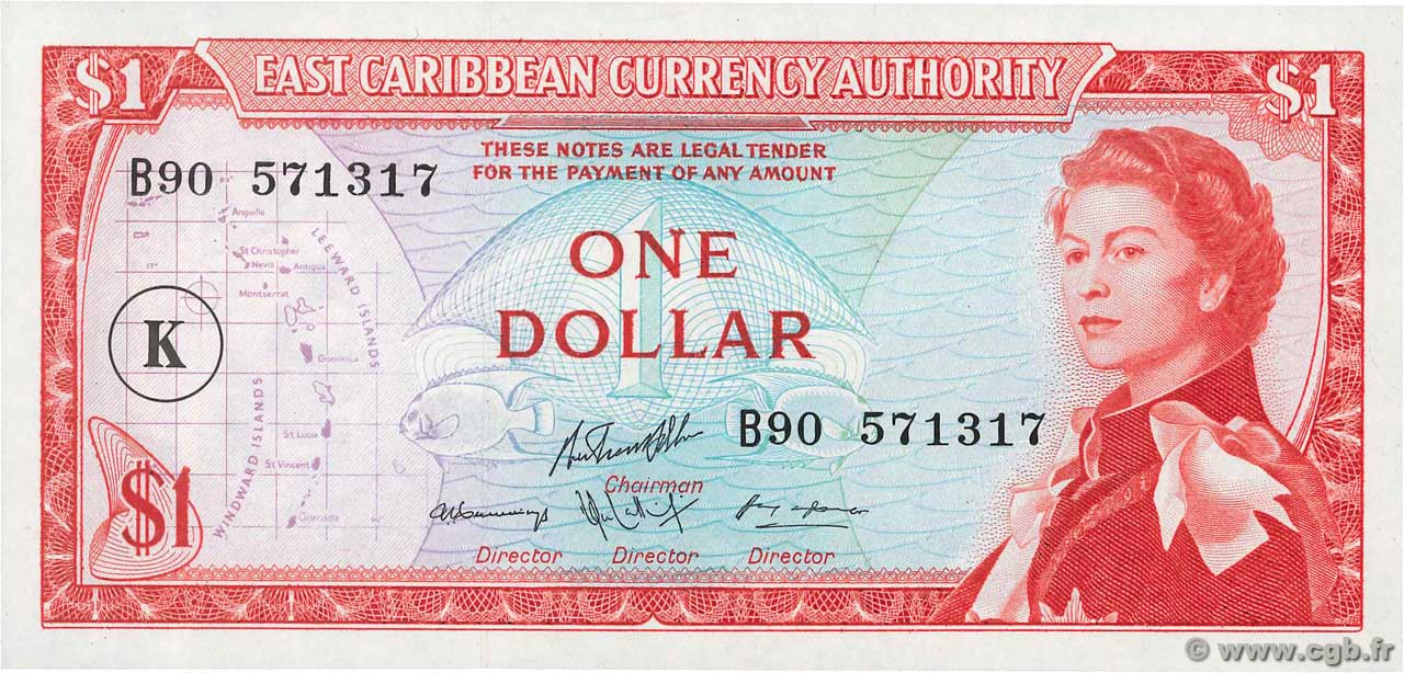 1 Dollar EAST CARIBBEAN STATES  1965 P.13k FDC