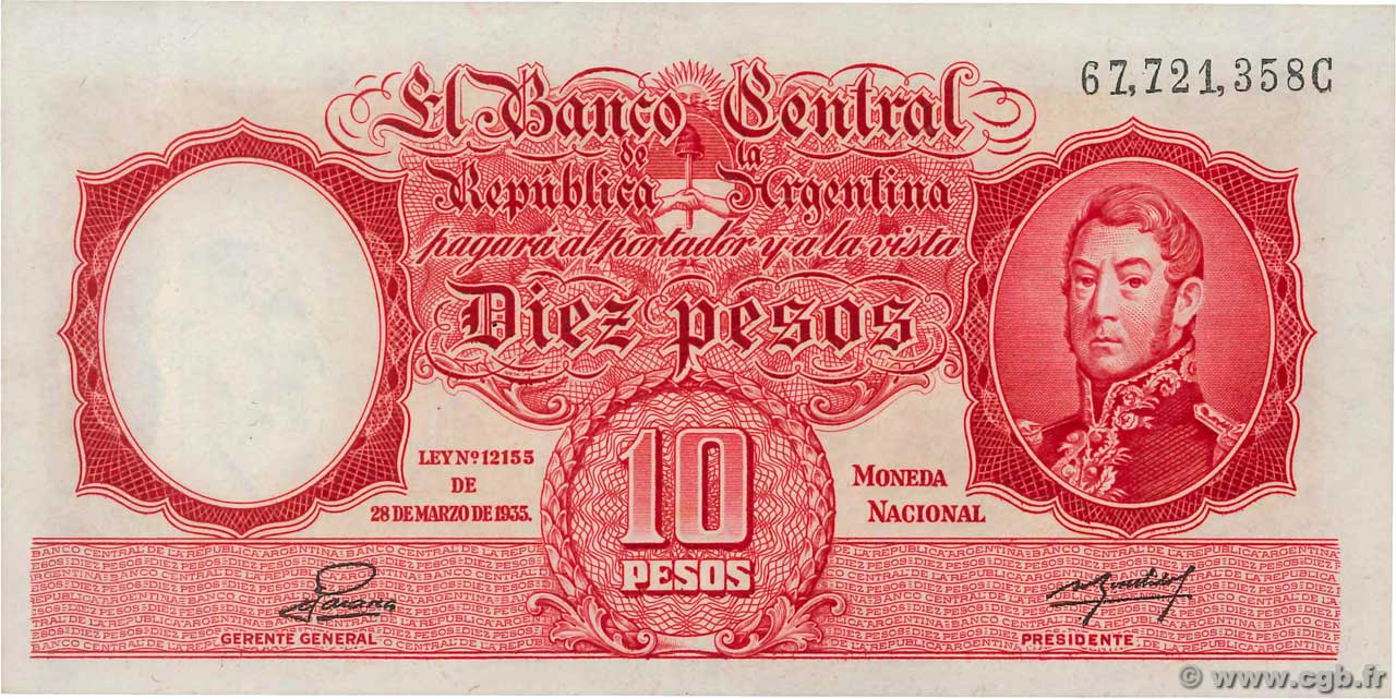 10 Pesos ARGENTINE  1942 P.265b SUP