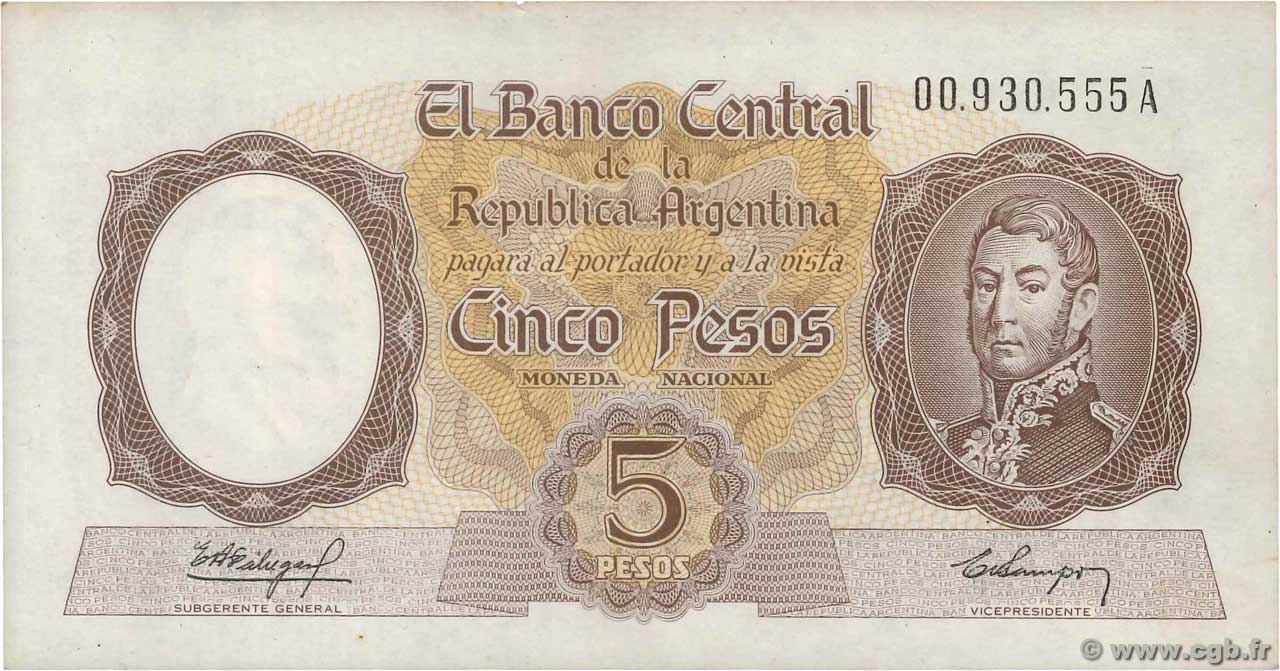 5 Pesos ARGENTINE  1960 P.275a SPL