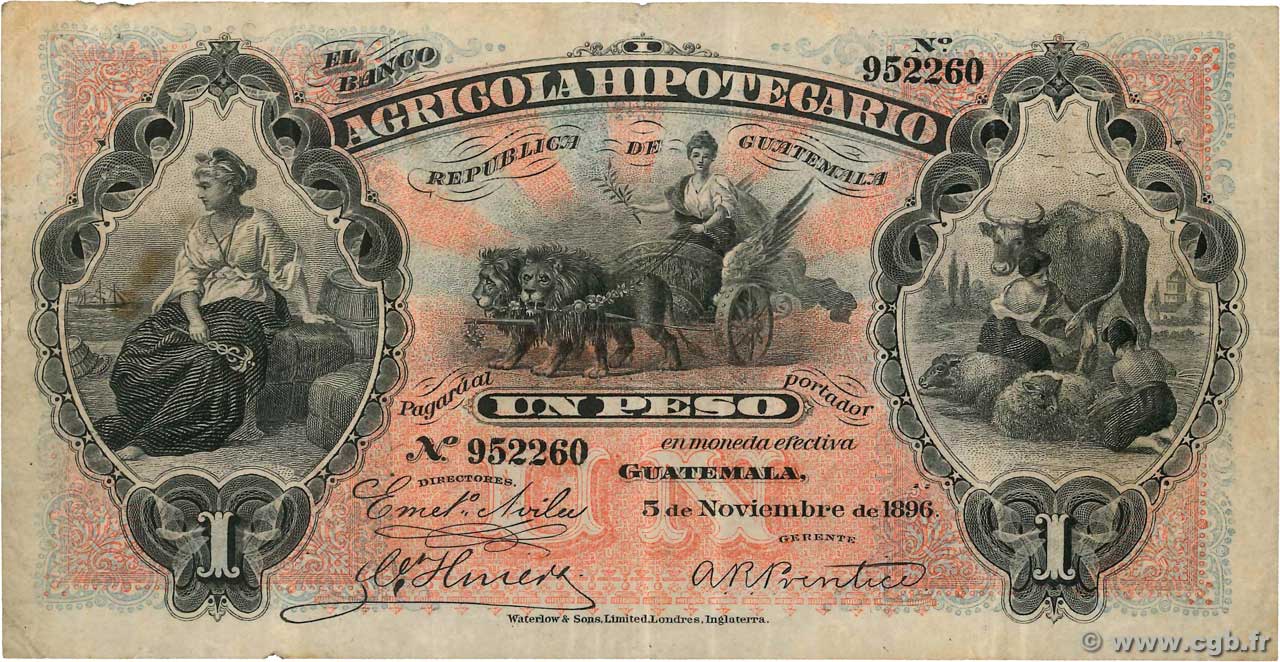 1 Peso GUATEMALA  1900 PS.101a F+