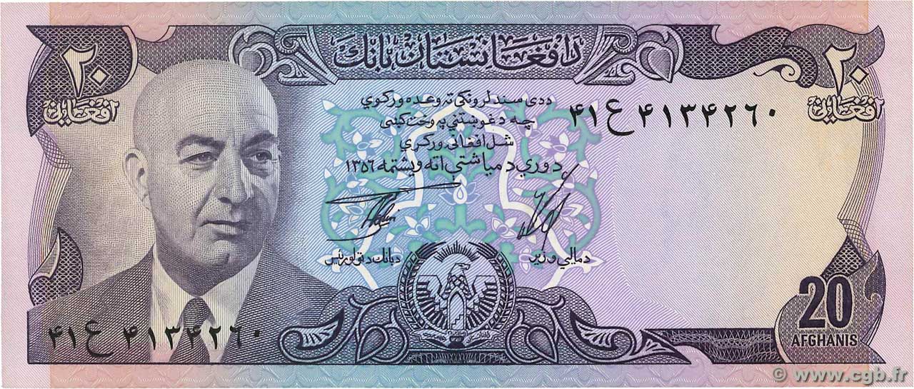 20 Afghanis AFGHANISTAN  1977 P.048c UNC