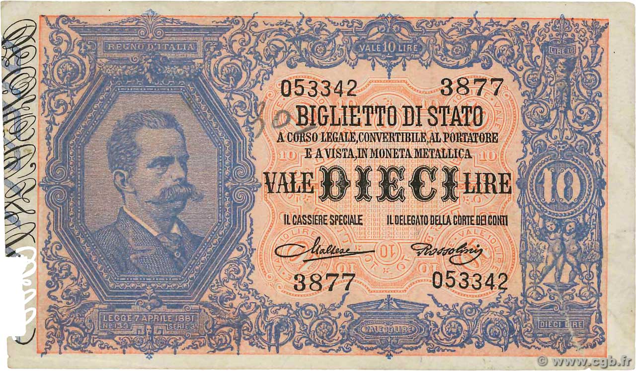10 Lire ITALIA  1923 P.020h MBC+