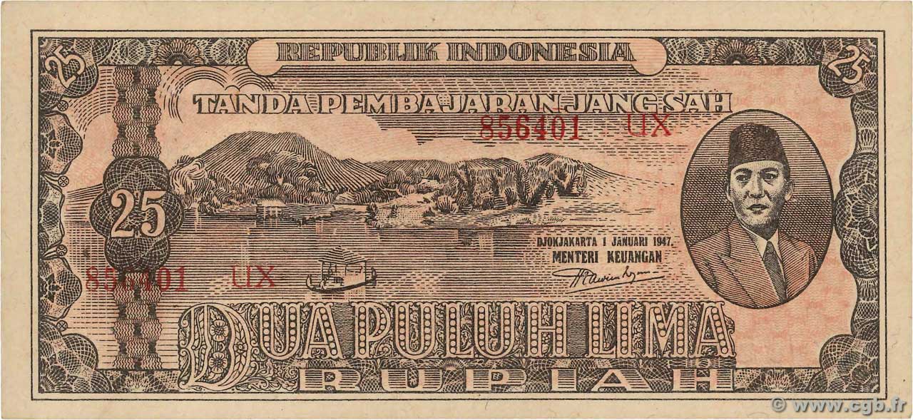 25 Rupiah INDONESIA  1947 P.023 XF