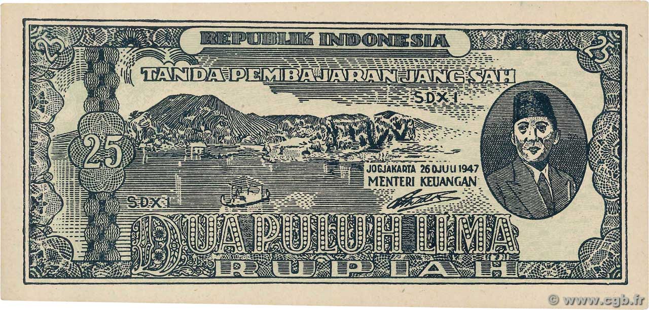 25 Rupiah INDONESIA  1947 P.027 UNC