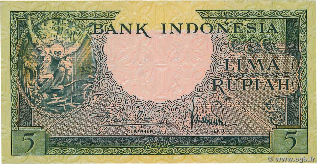 5 Rupiah INDONESIA  1957 P.049a UNC