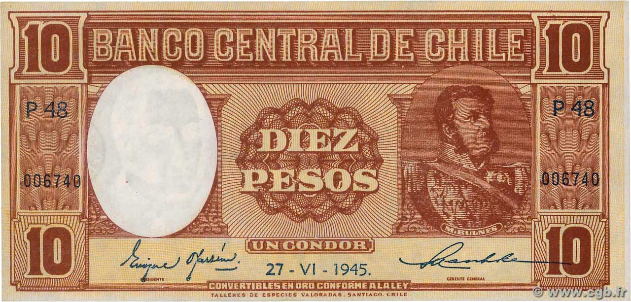 10 Pesos - 1 Condor CHILE
  1945 P.103 ST