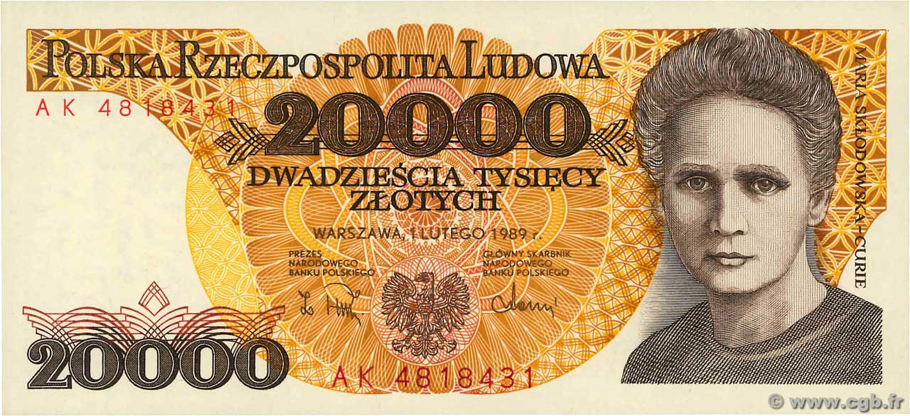 20000 Zlotych POLAND  1989 P.152a UNC