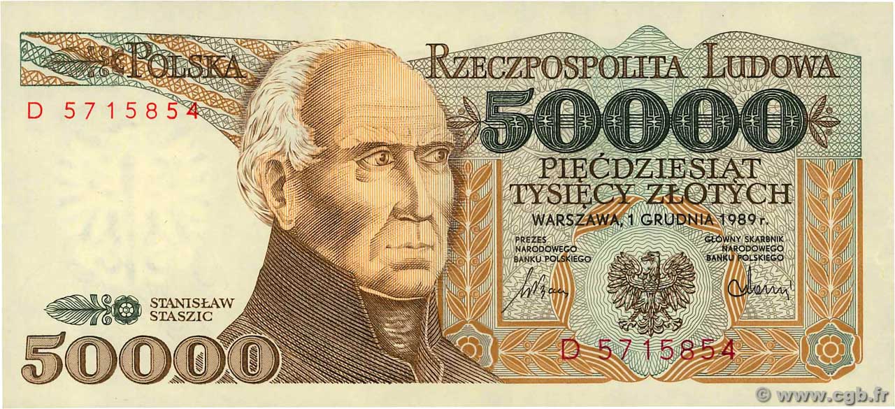 50000 Zlotych POLEN  1989 P.153a fST+