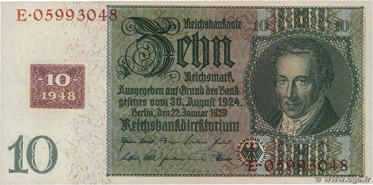 10 Deutsche Mark GERMAN DEMOCRATIC REPUBLIC  1948 P.04b UNC