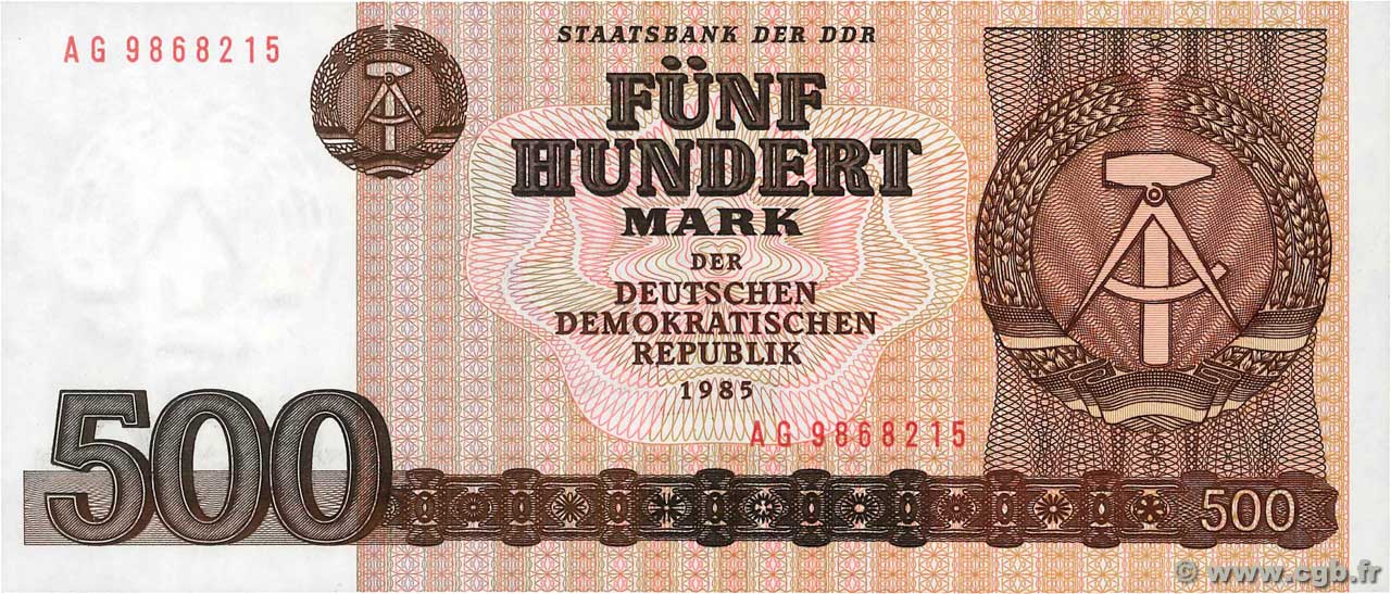 500 Mark GERMAN DEMOCRATIC REPUBLIC  1985 P.33 UNC