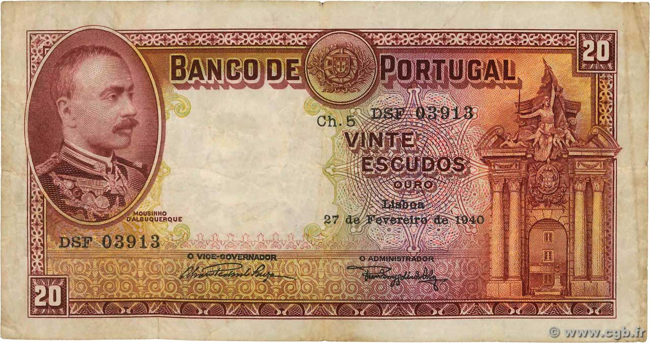 20 Escudos PORTUGAL  1940 P.143 F