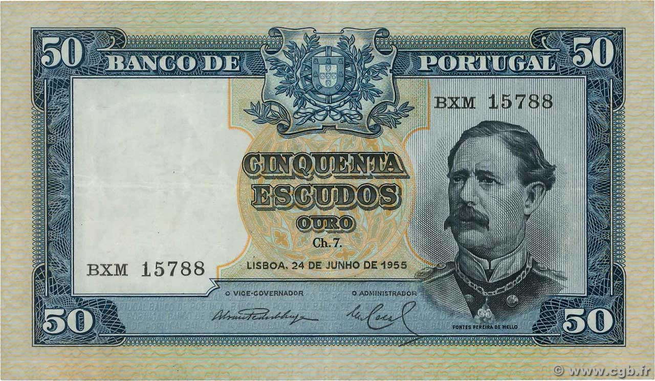 50 Escudos PORTUGAL  1955 P.160 MBC+