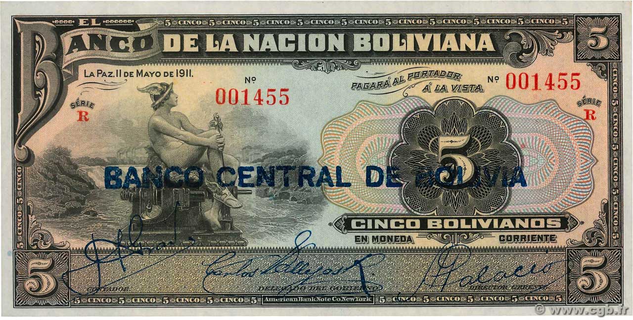 5 Bolivianos BOLIVIA  1929 P.113 UNC