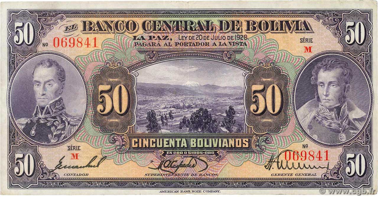 50 Bolivianos BOLIVIEN  1928 P.124a SS