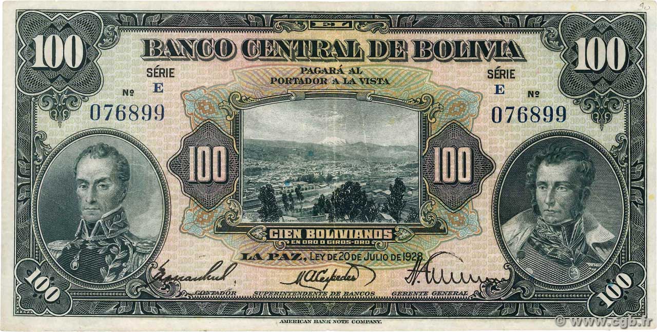 100 Bolivianos BOLIVIA  1928 P.125a MBC