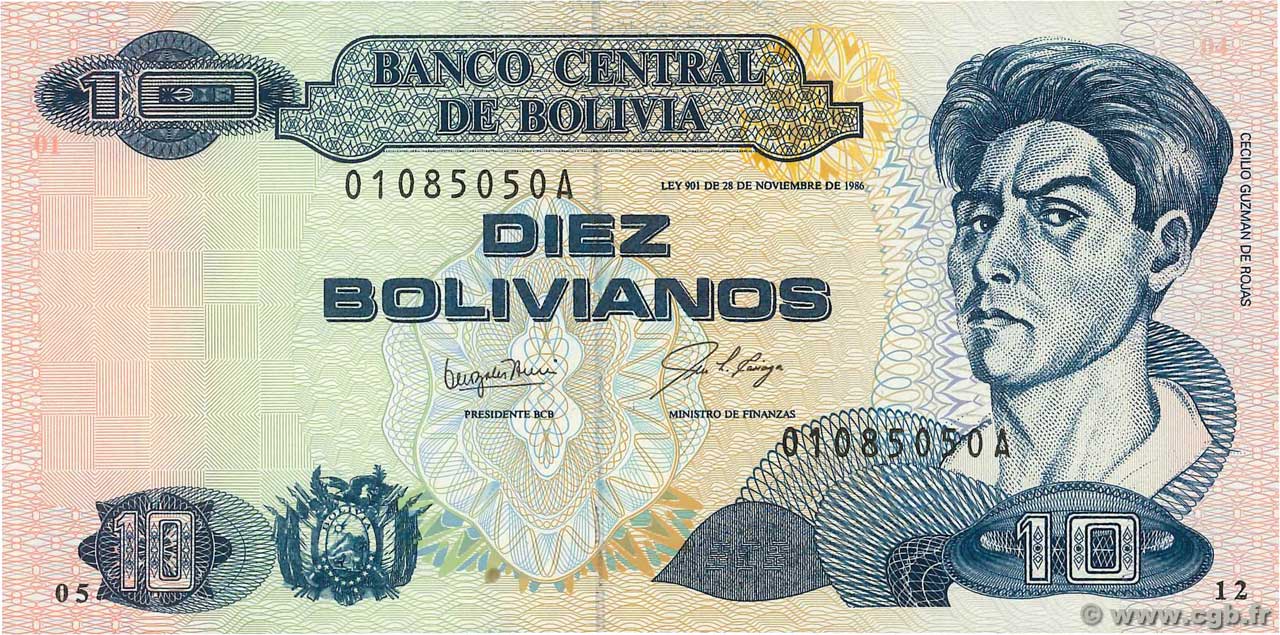 10 Bolivianos BOLIVIEN  1987 P.204a ST