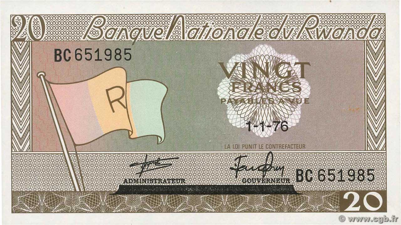 20 Francs RWANDA  1976 P.06e UNC