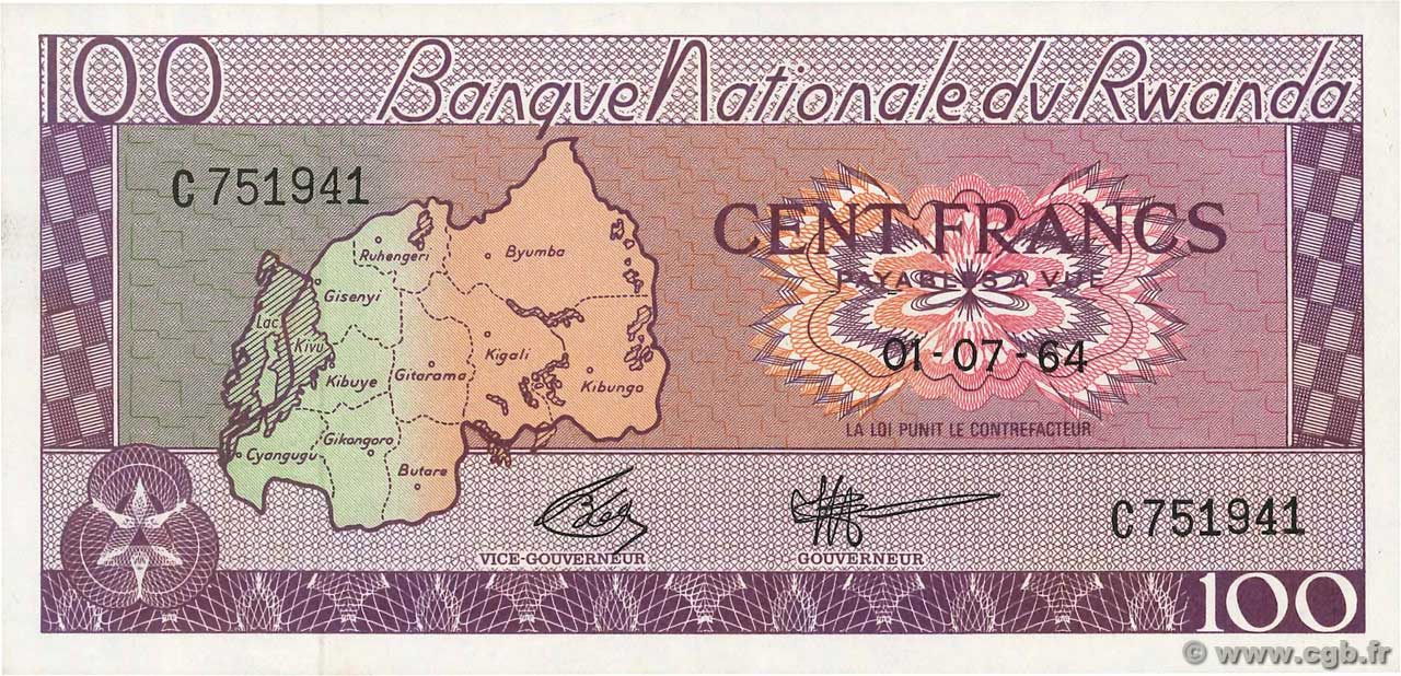 100 Francs RUANDA  1964 P.08a ST