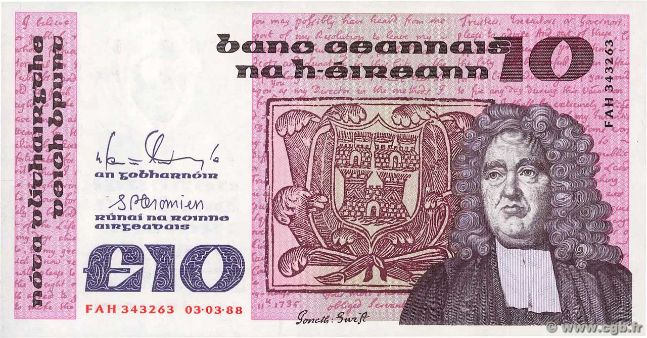 10 Pounds IRELAND REPUBLIC  1988 P.072c AU-