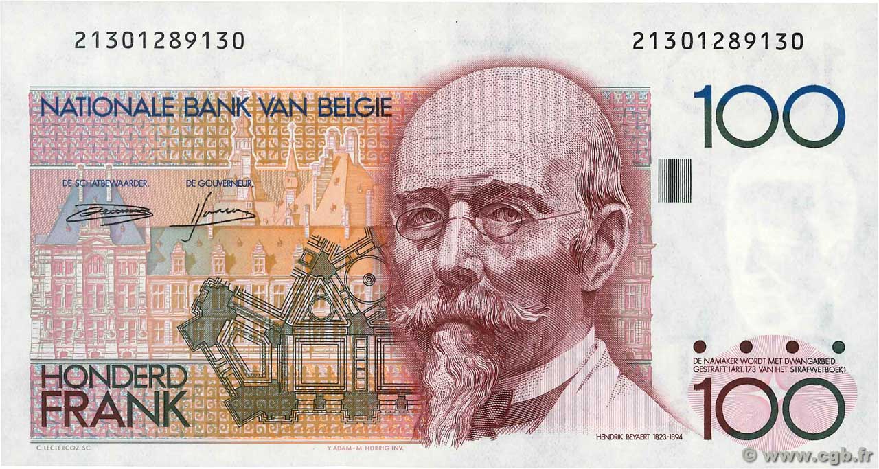 100 Francs BELGIEN  1982 P.142a fST+