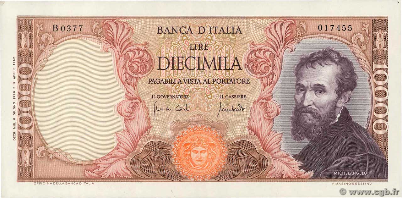 10000 Lire ITALIA  1970 P.097e SPL