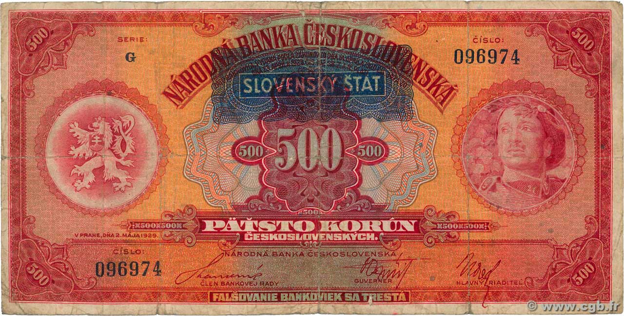 500 Korun SLOVACCHIA  1939 P.02a MB