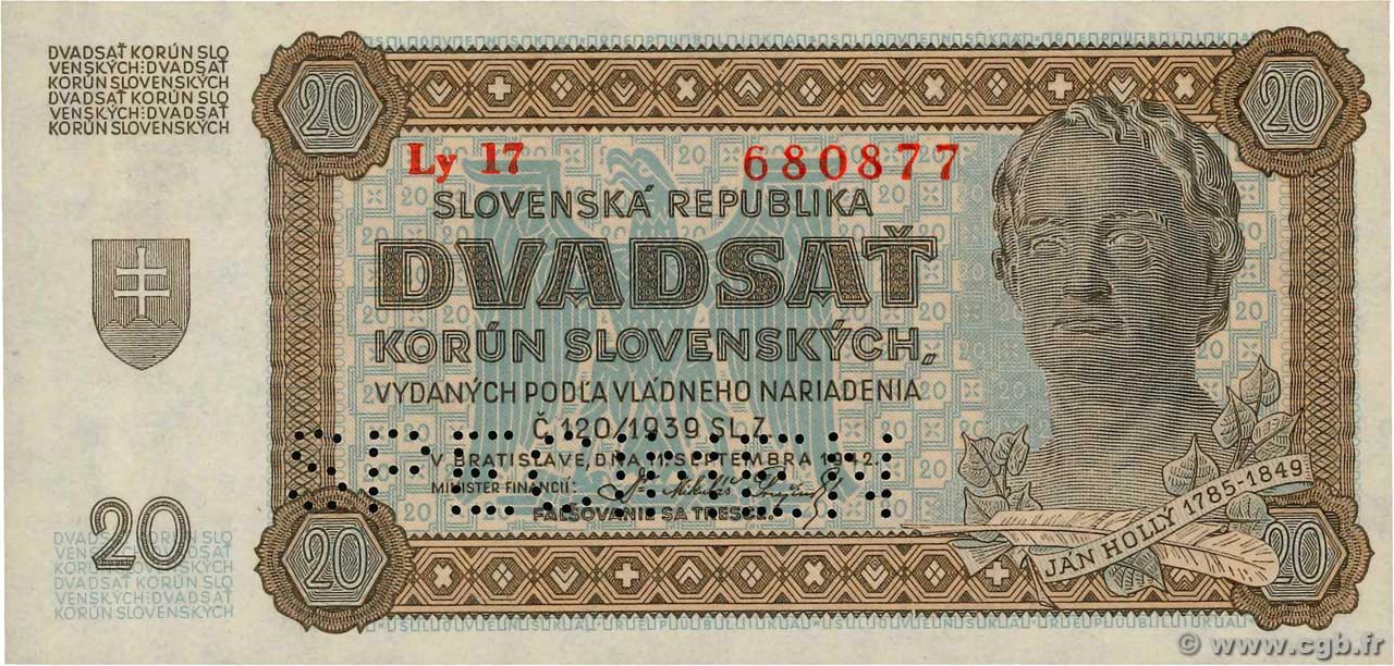 20 Korun Spécimen SLOVAKIA  1942 P.07s UNC