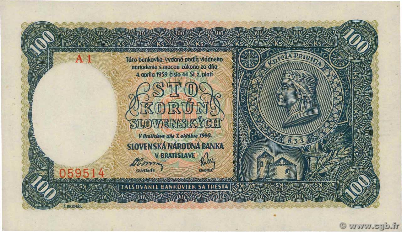 100 Korun ESLOVAQUIA  1940 P.11a FDC