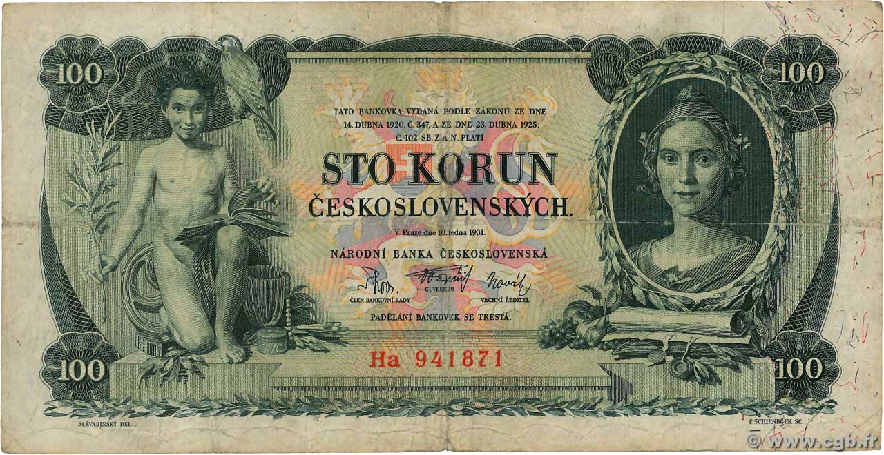 100 Korun TSCHECHOSLOWAKEI  1931 P.023a S