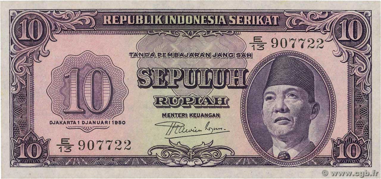 10 Rupiah INDONESIA  1950 P.037 FDC