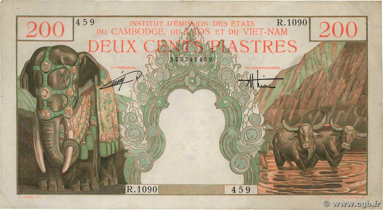 200 Piastres - 200 Dong INDOCINA FRANCESE  1953 P.109 BB