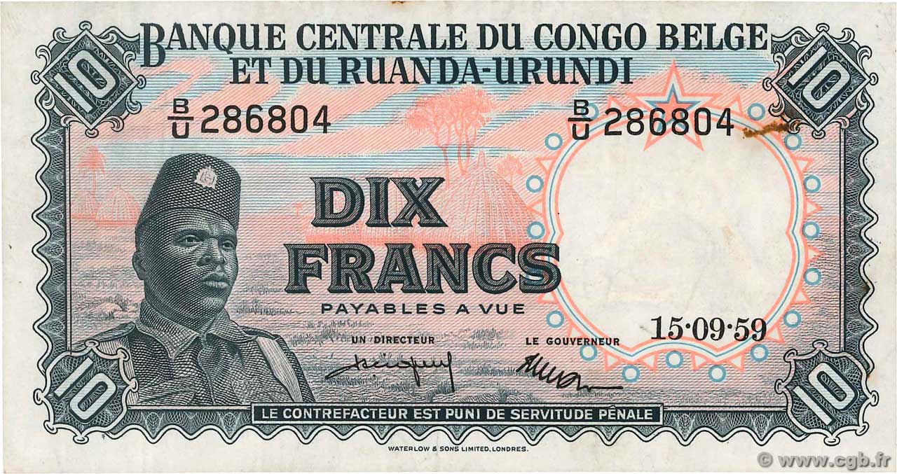 10 Francs CONGO BELGE  1959 P.30b TTB+
