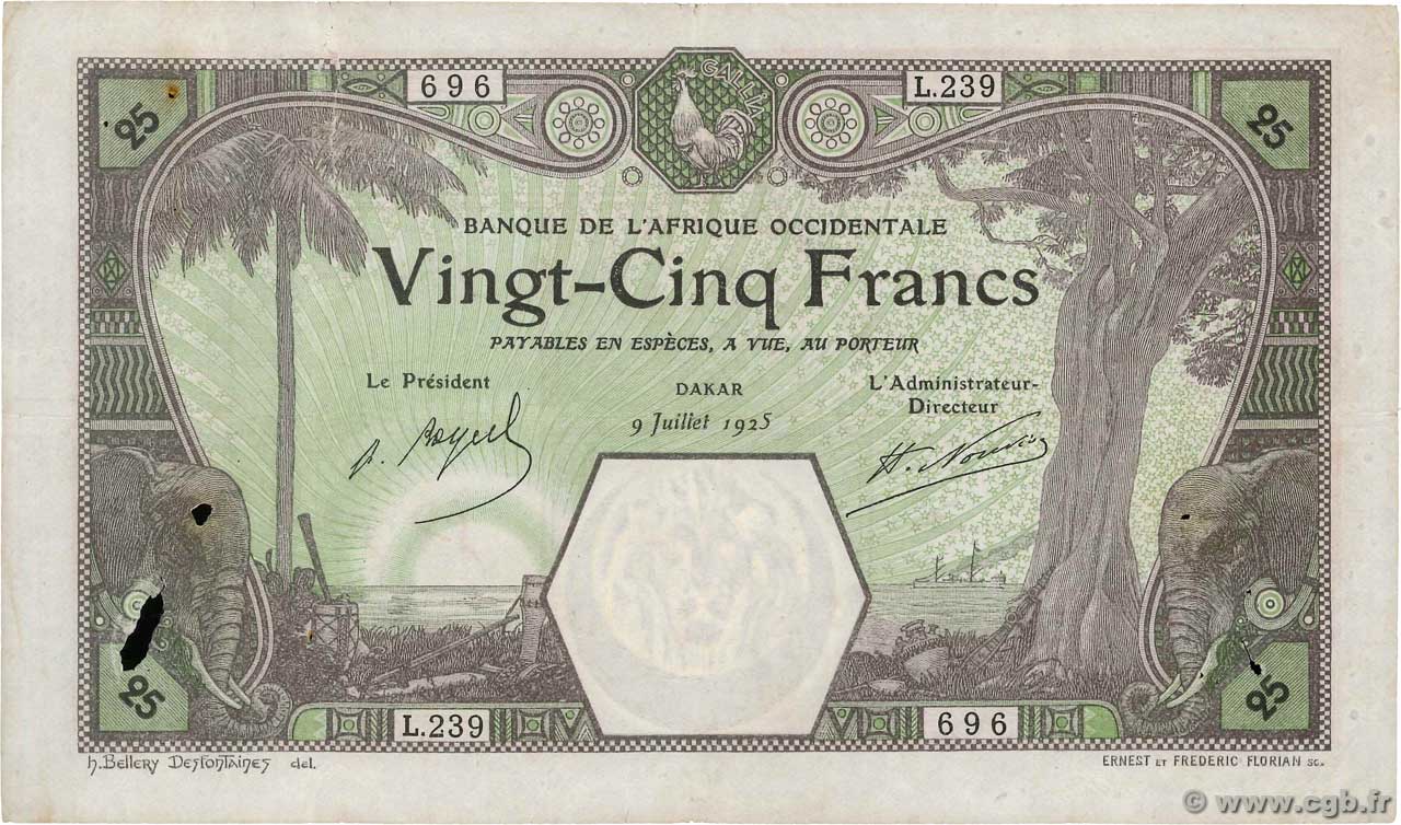 25 Francs DAKAR AFRIQUE OCCIDENTALE FRANÇAISE (1895-1958) Dakar 1925 P.07Ba pr.TTB