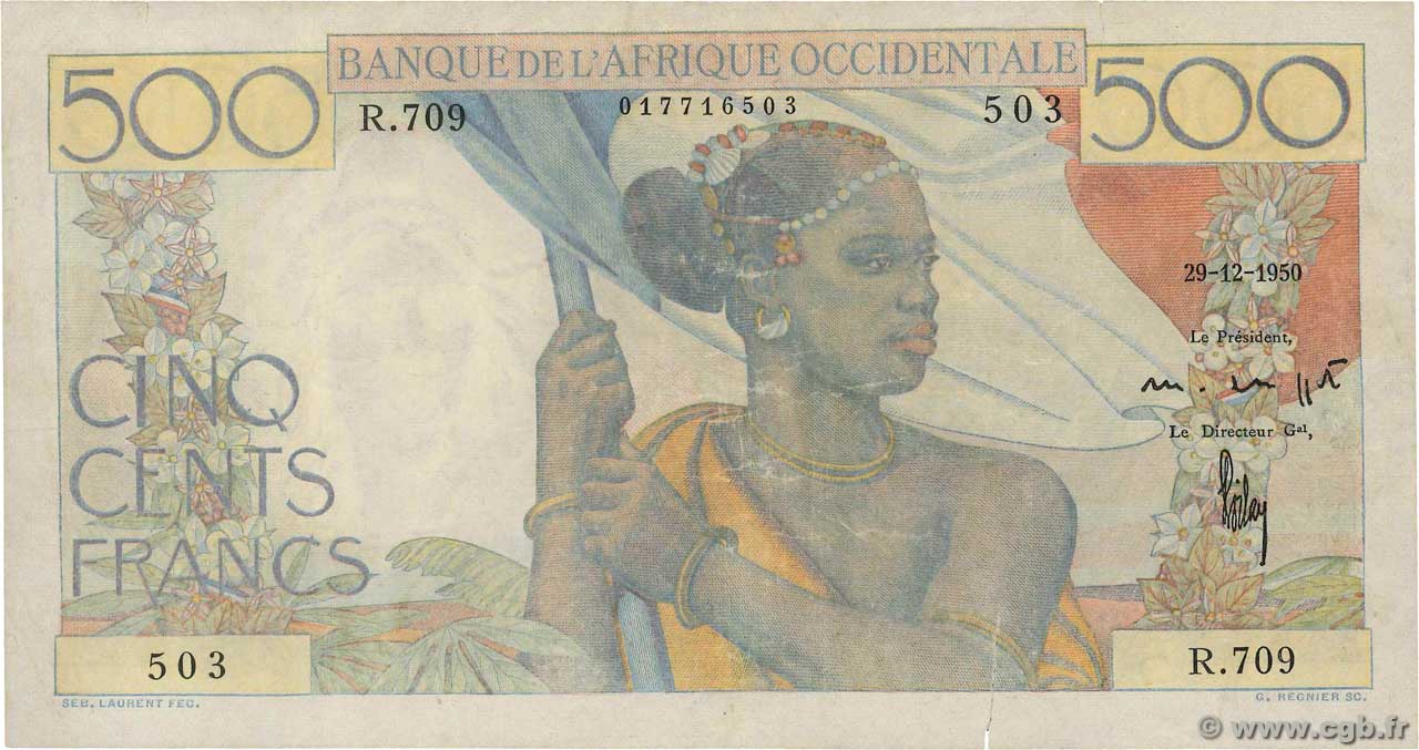 500 Francs FRENCH WEST AFRICA  1950 P.41 BC