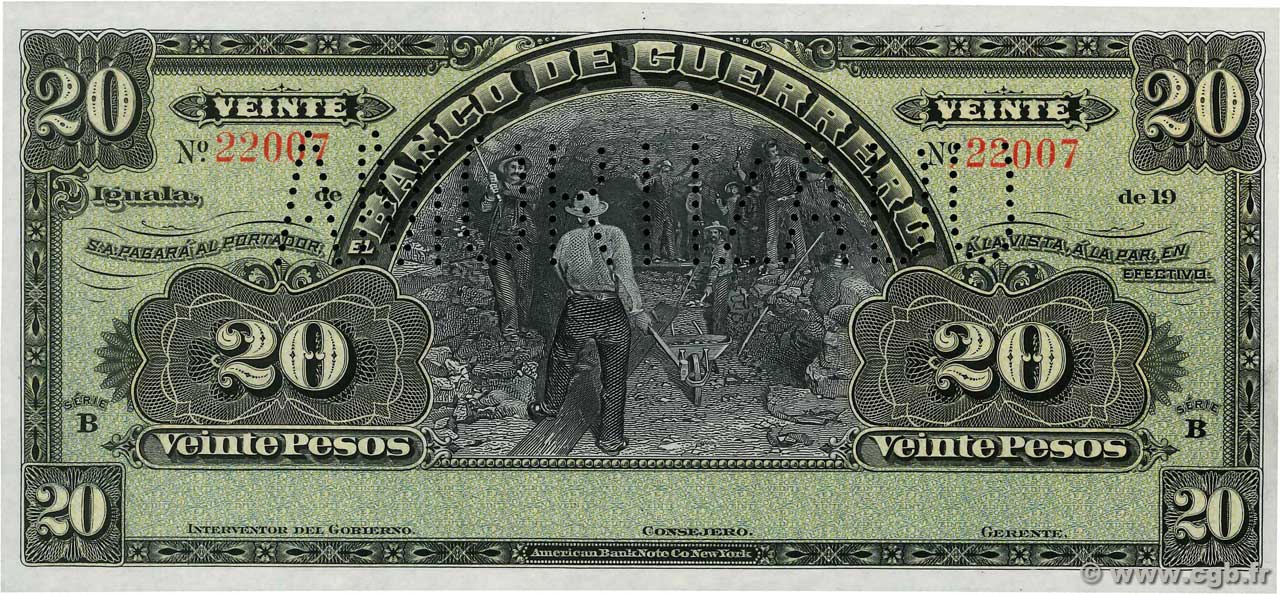 20 Pesos Non émis MEXICO Guerrero 1906 PS.0300b FDC