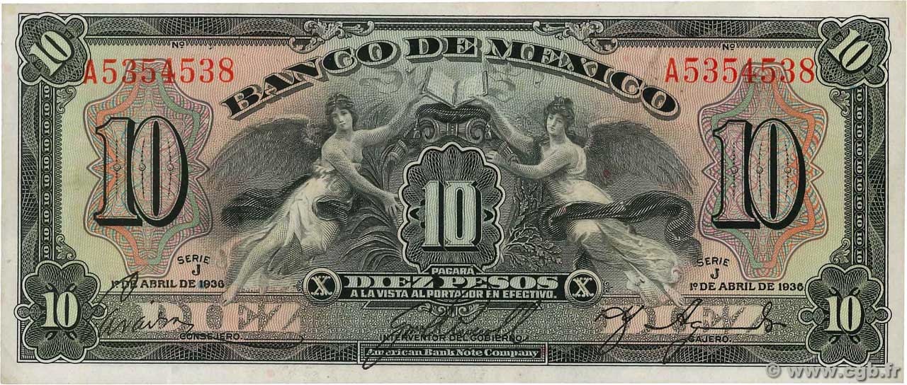 10 Pesos MEXICO  1936 P.030 AU
