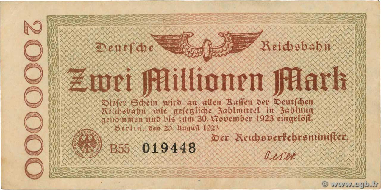 2 Millions Mark GERMANY  1923 PS.1012a XF