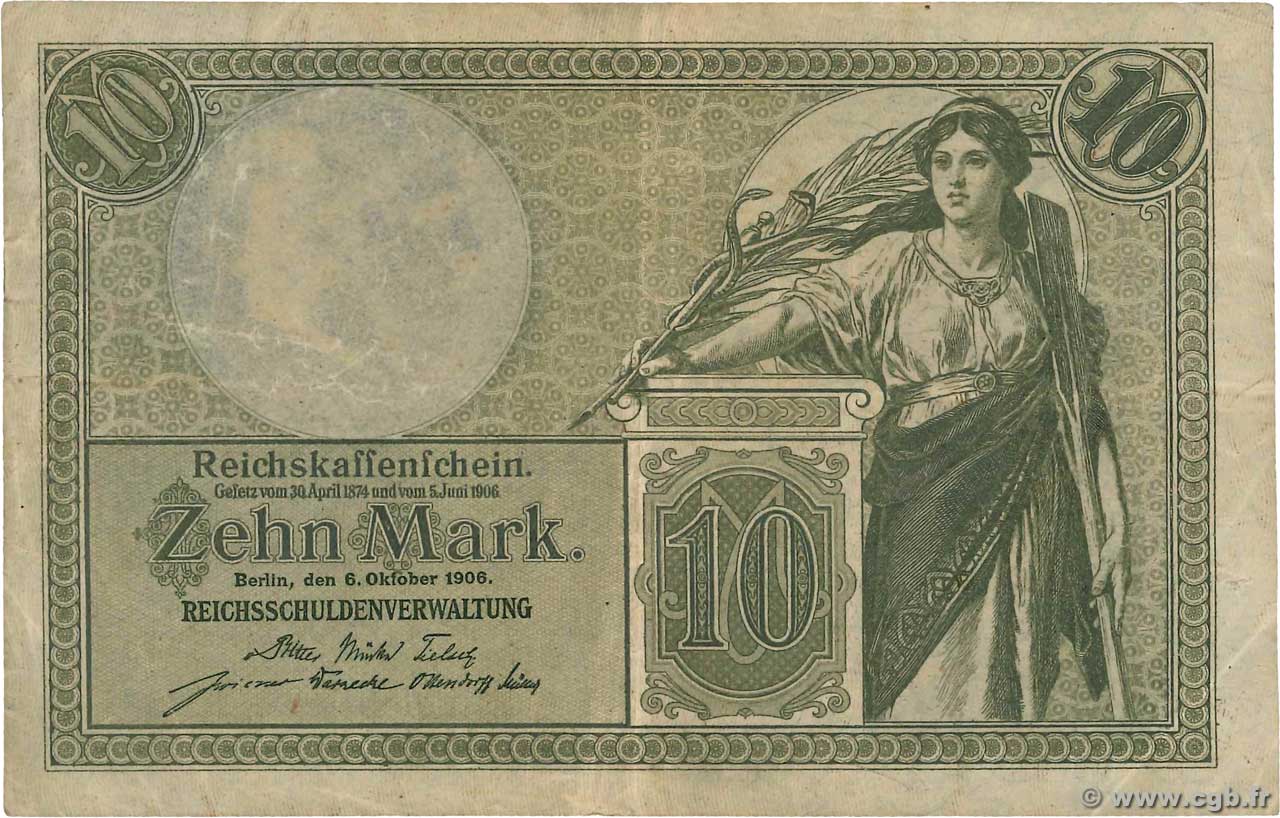 10 Mark GERMANY  1906 P.009b F